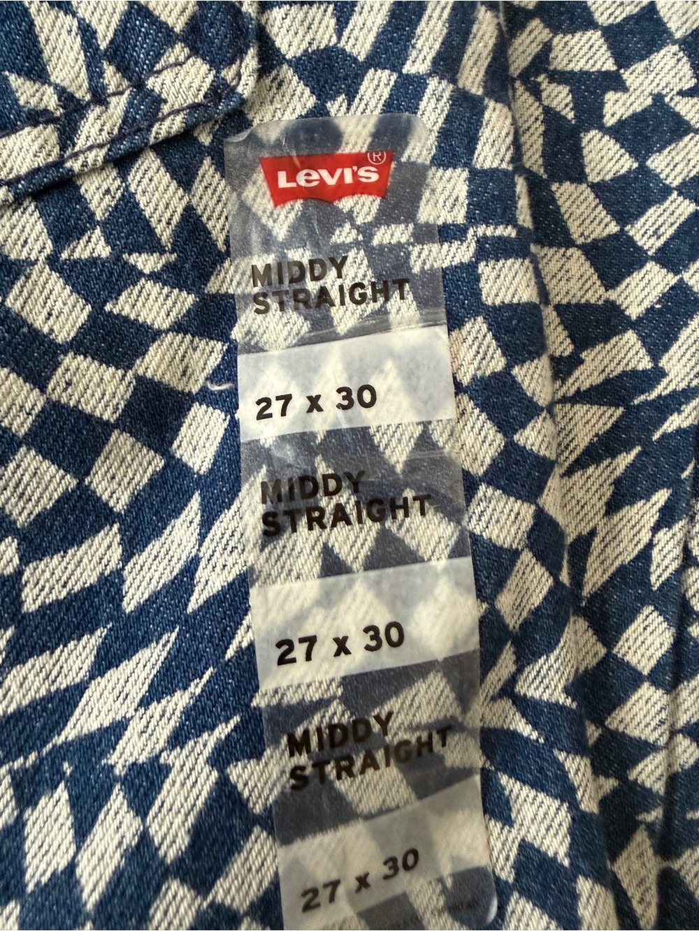 Levi's Blue / White Jeans Wavy 3D Checkered Print Women's Sz 27 X 30 See Measure - Picture 6 of 13